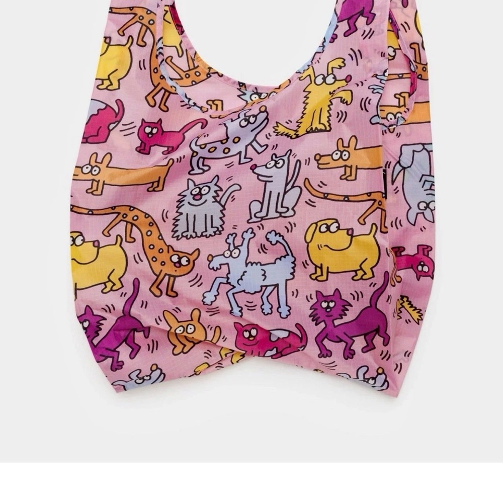 BAGGU Pink and Yellow Animal Print Bag Keith Haring limited edition standard - Picture 2 of 4